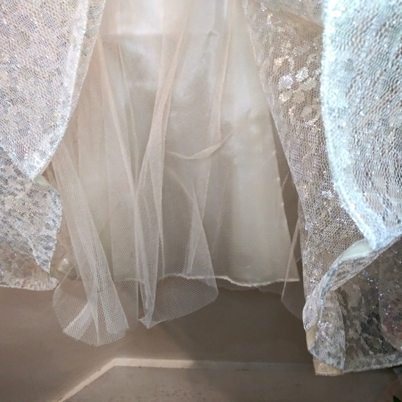 Vintage 1950's Handmade Silver Lace & Ivory Velvet Sleeveless Skater Style Dress - Picture 12 of 14